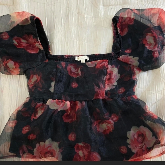 Thirty / Thirty Los Angeles floral puff sleeve top, size Large - Picture 3 of 3